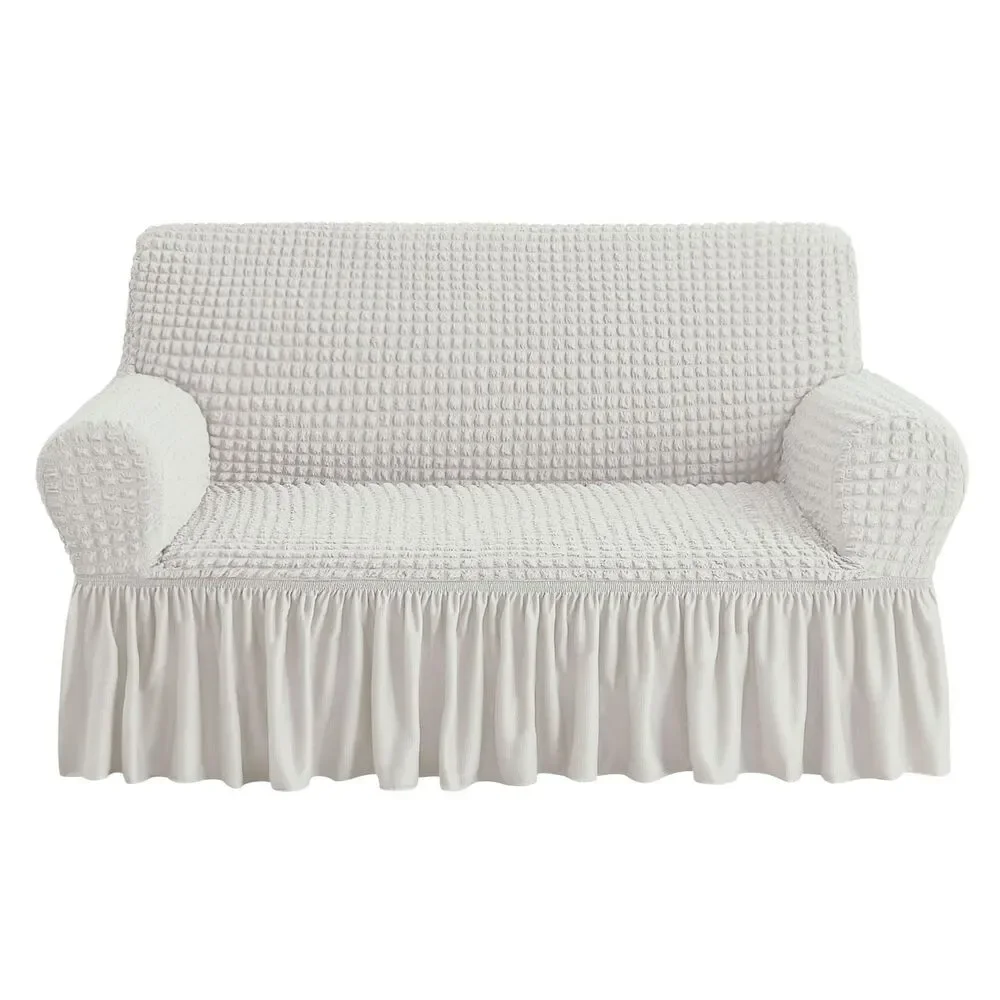 Fitted Sofa Cover Stretch Furniture Protector (1 pc, 2 Seater Loveseat, Ivory)